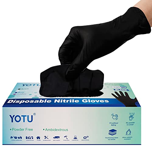 Black Disposable Nitrile Latex & Powder Free 100 Count, Textured,  Black Medium