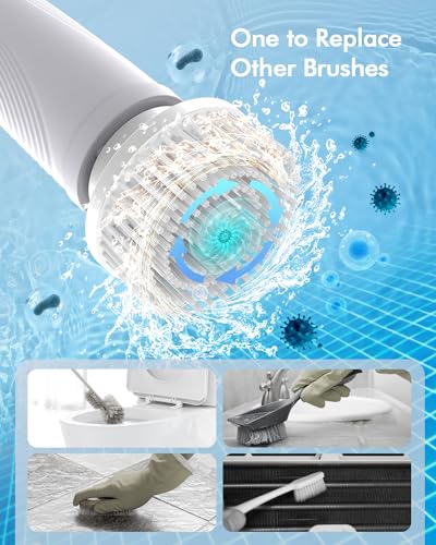 Vicmayun Electric Spin Scrubber, Cordless Shower Cleaning Brush with 6 Replacement Heads, 3 Adjustable Angle, Powerful Shower Scrubber with Extensio